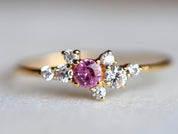 Pink Sapphire Engagement Ring | Sapphire & Diamond Cluster Ring | Birthstone Ring -