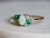 Opal and Emerald Cluster Engagement Ring | Diamond Opal Cluster Ring | Engagement Ring -