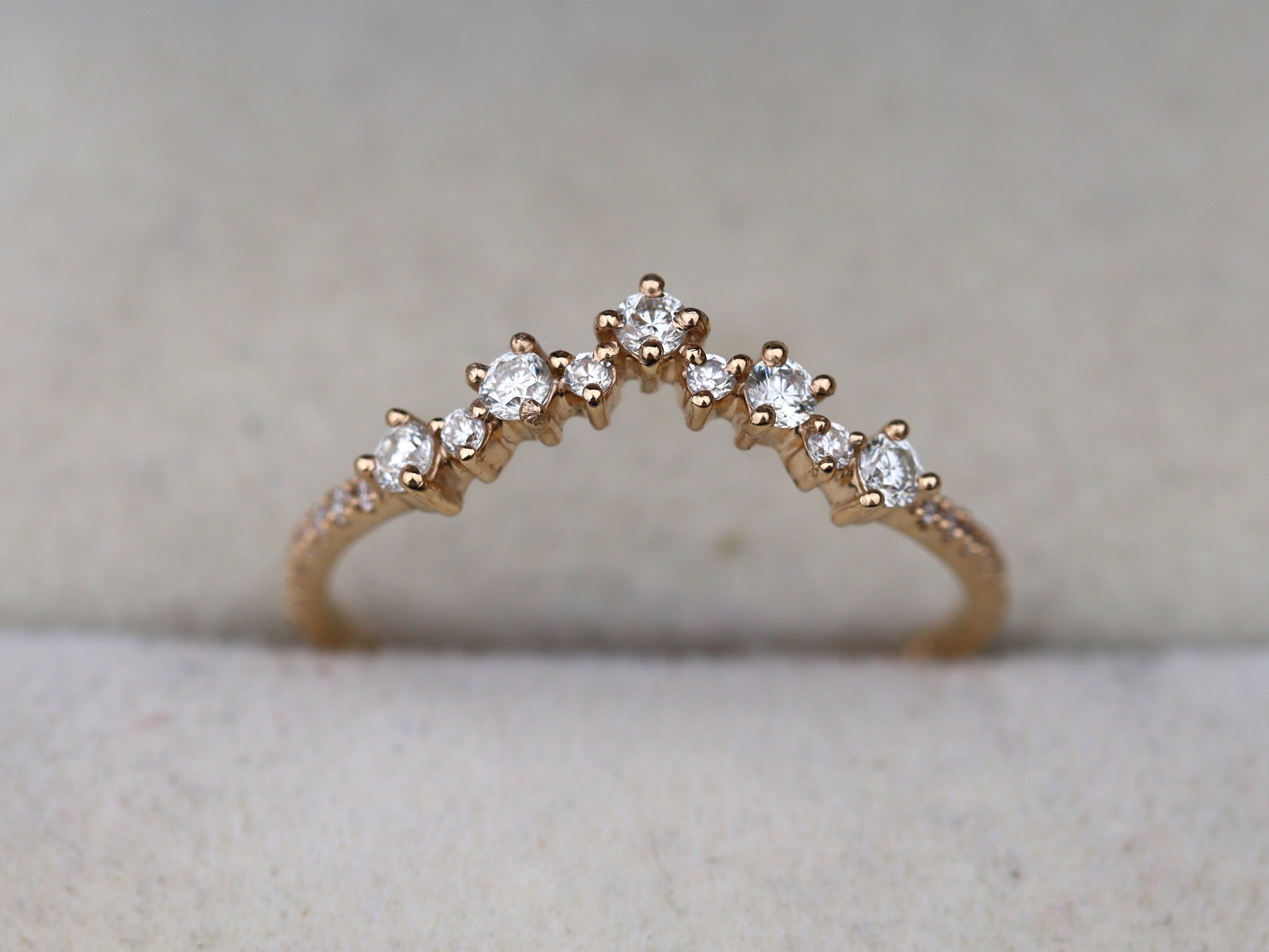 Diamond Cluster Ring | Curved Wedding Band | Stacking Diamond Ring | Elegant Diamond Wedding Band -