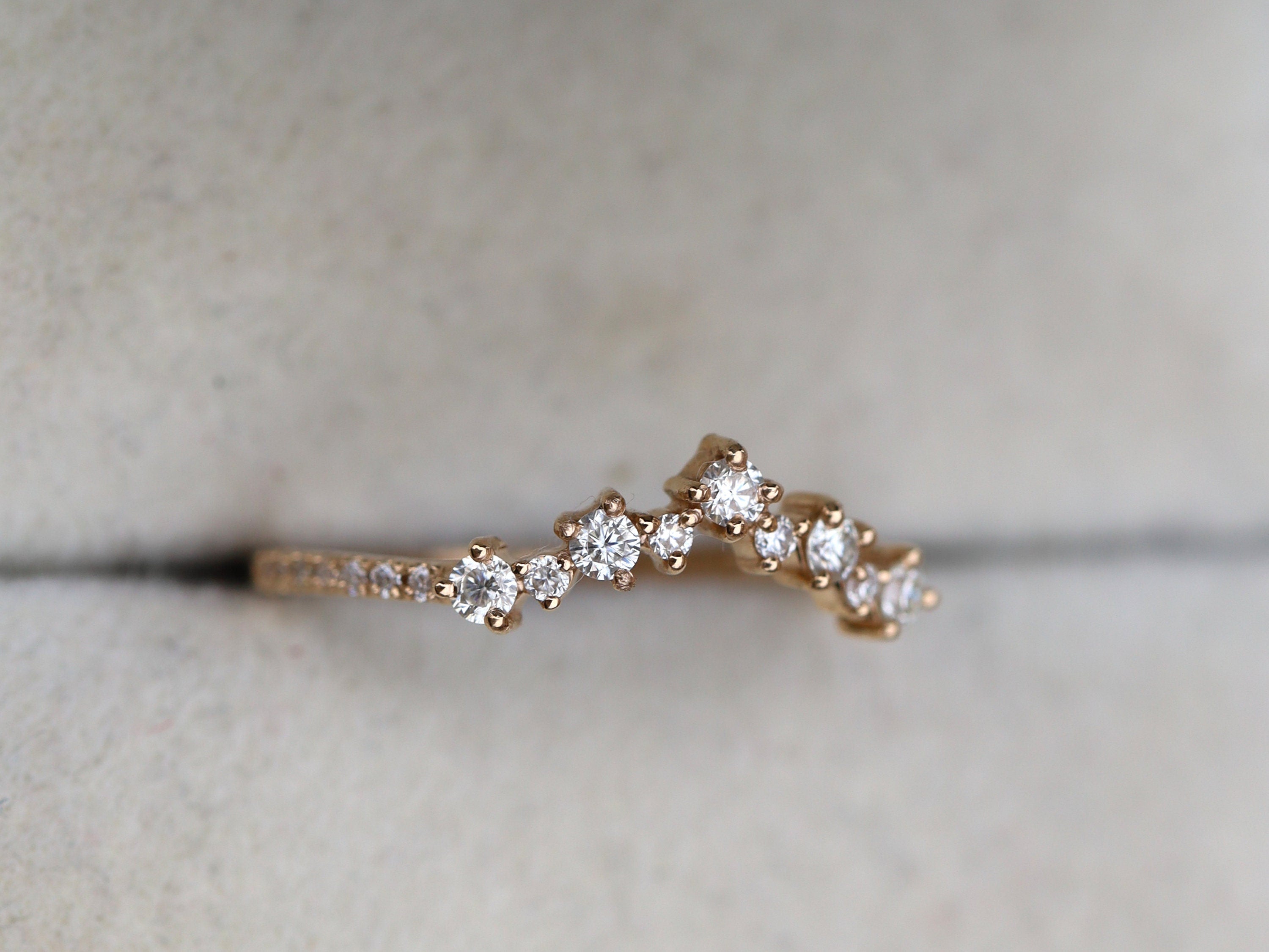 Diamond Cluster Ring | Curved Wedding Band | Stacking Diamond Ring | Elegant Diamond Wedding Band -