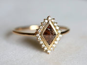 Champagne Diamond Kite Engagement Ring | Rose Cut Brown Diamond Ring | Unique Diamond Engagement Ring -