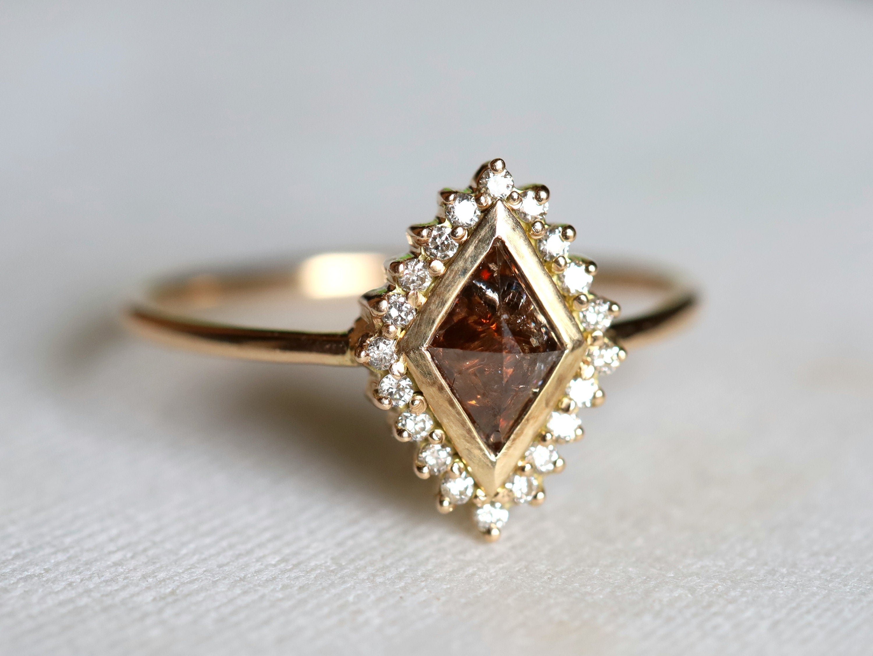 Champagne Diamond Kite Engagement Ring | Rose Cut Brown Diamond Ring | Unique Diamond Engagement Ring -