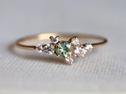Green Sapphire Cluster Engagement Ring | Sapphire & Diamond Cluster Ring | Birthstone Engagement Ring -