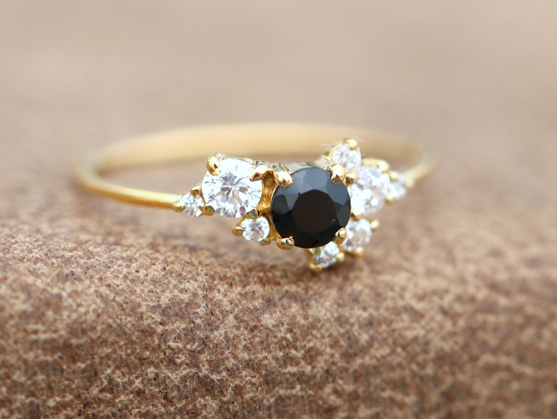 Diamond Cluster Ring | Black Diamond Cluster Engagement Ring | Anniversary Ring -