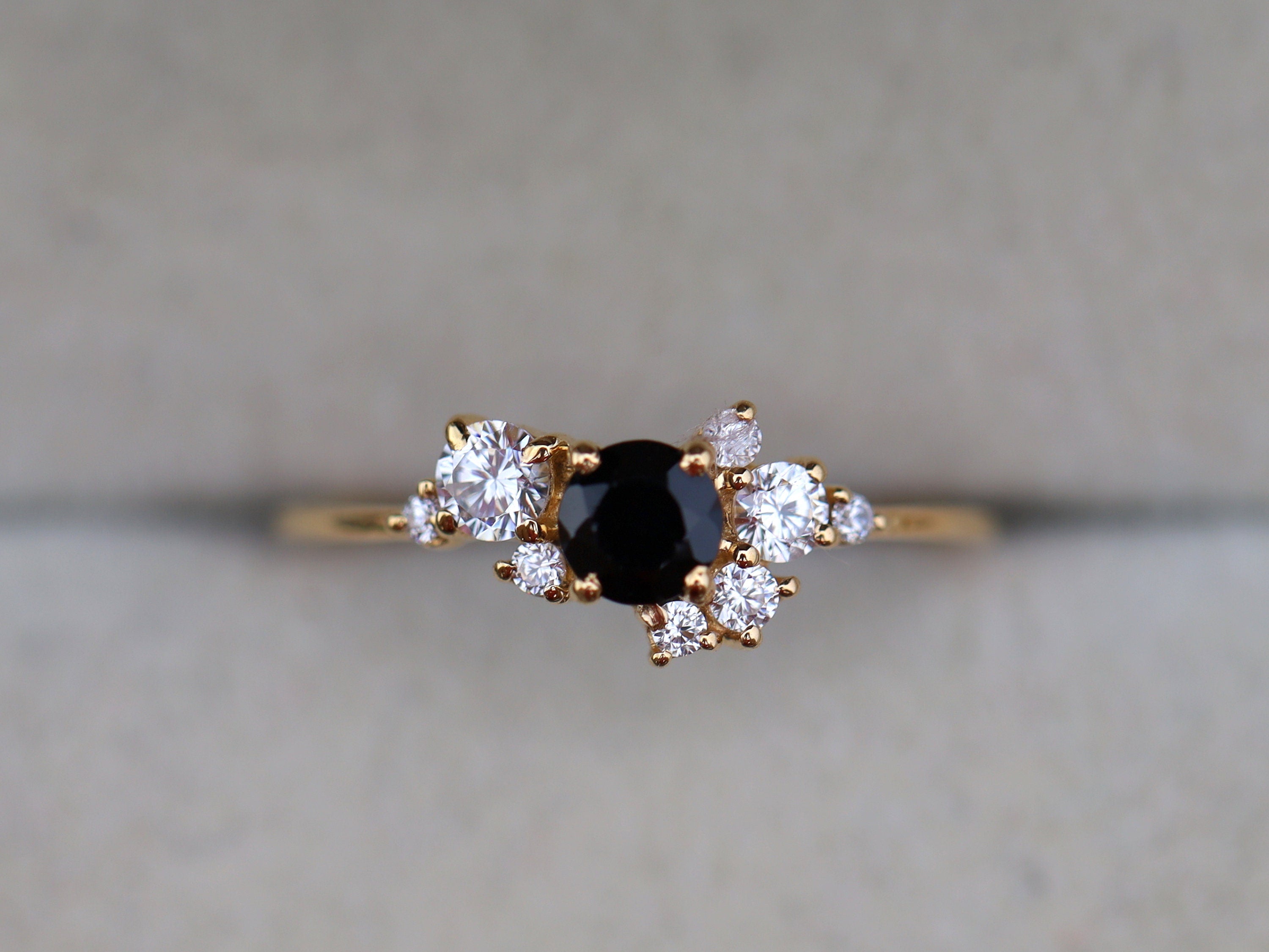 Diamond Cluster Ring | Black Diamond Cluster Engagement Ring | Anniversary Ring -