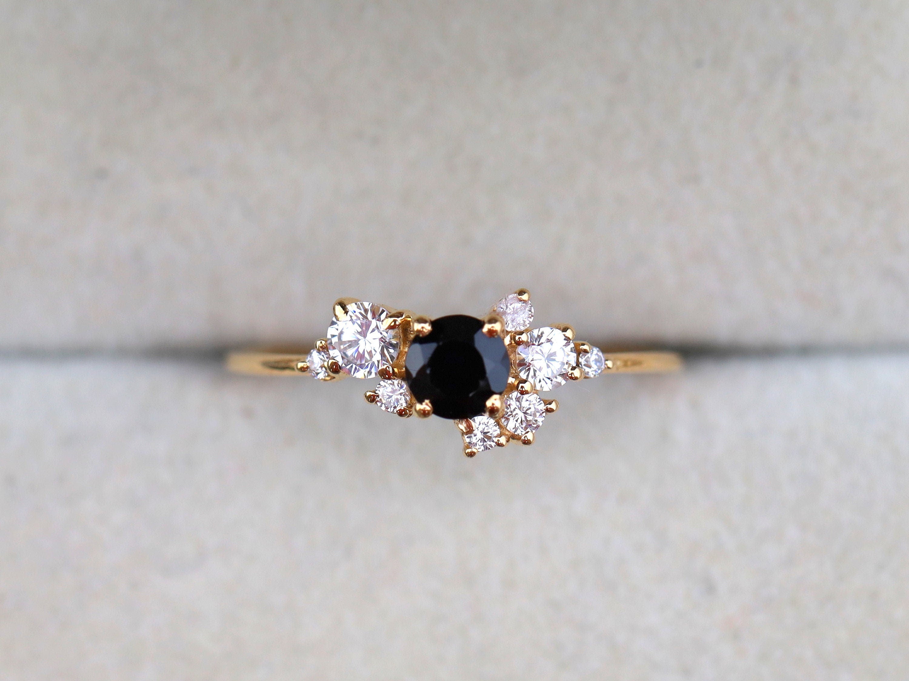 Diamond Cluster Ring | Black Diamond Cluster Engagement Ring | Anniversary Ring -
