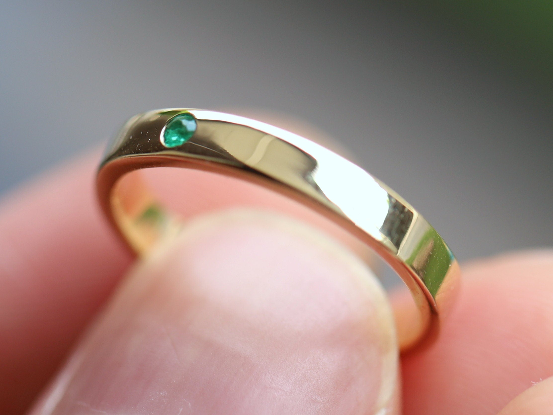Emerald Wedding Band | 3mm Simple Emerald Ring | Dainty Emerald Stacking Ring for Women -