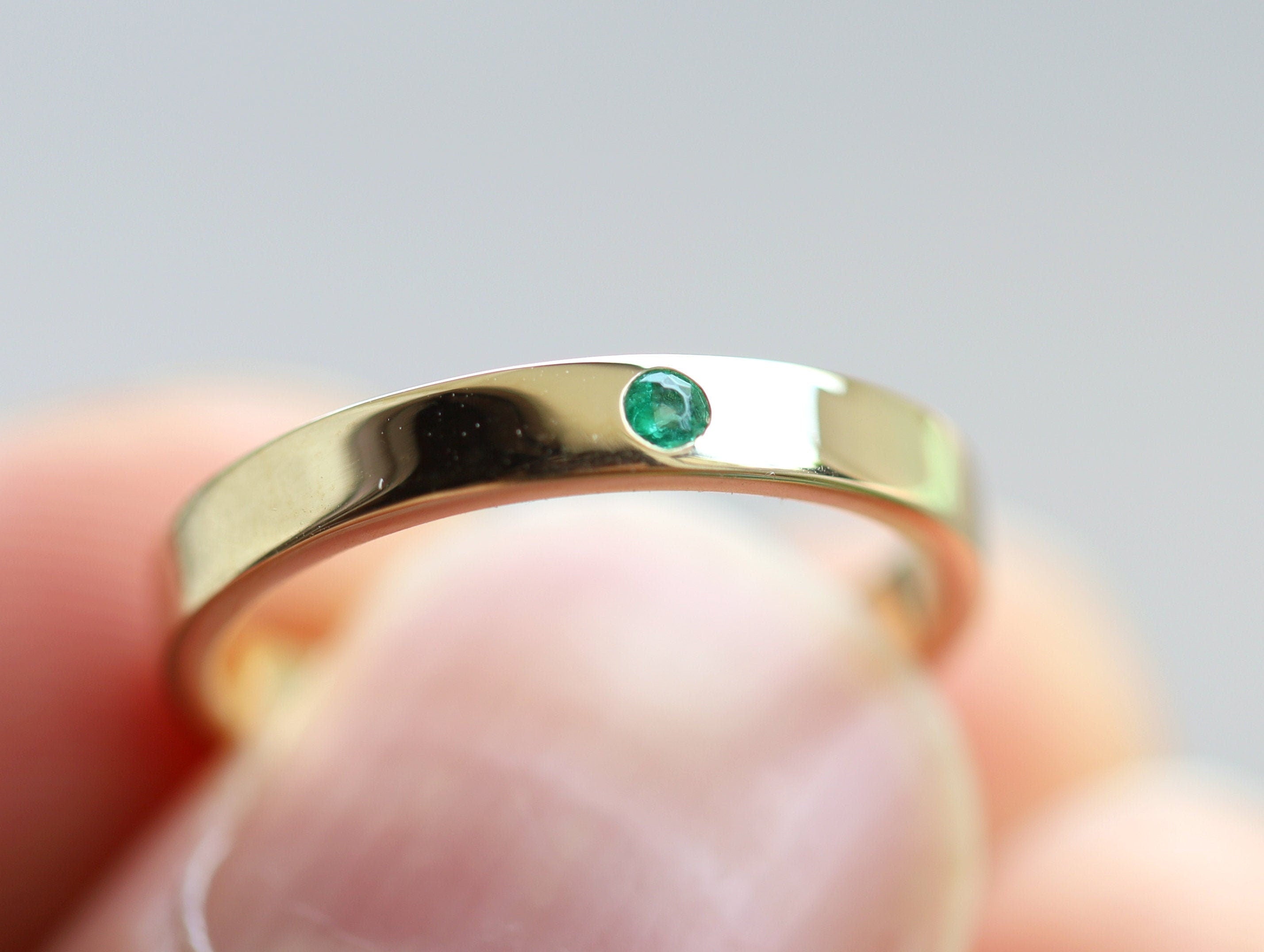Emerald Wedding Band | 3mm Simple Emerald Ring | Dainty Emerald Stacking Ring for Women -