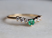 Curved Wedding Band | Emerald Diamond Wedding Ring | Stackable Wedding Ring for Women -