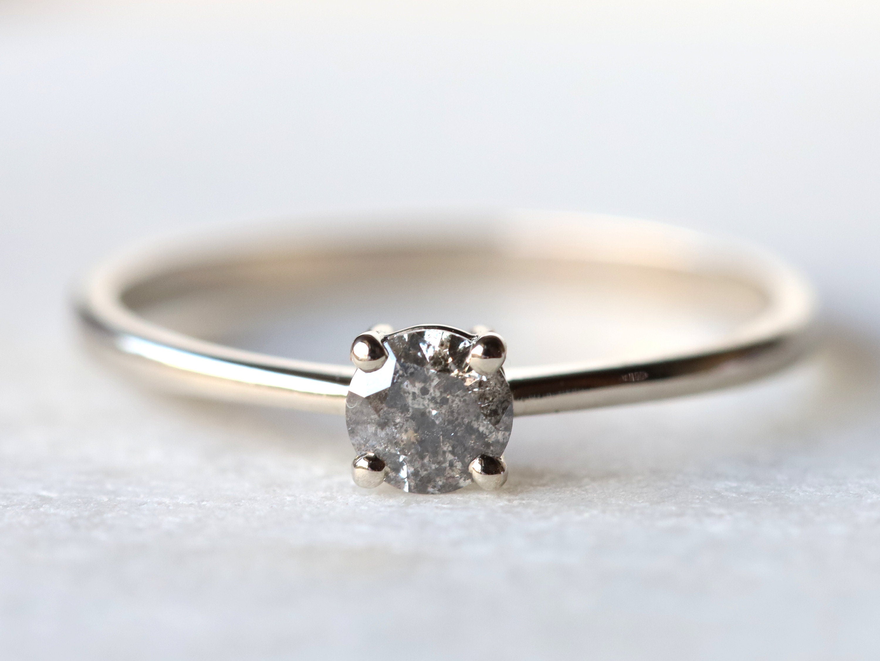 Gray Diamond Stacking Ring | Salt & Pepper Diamond Ring | Minimalist Gray Diamond Jewelry -