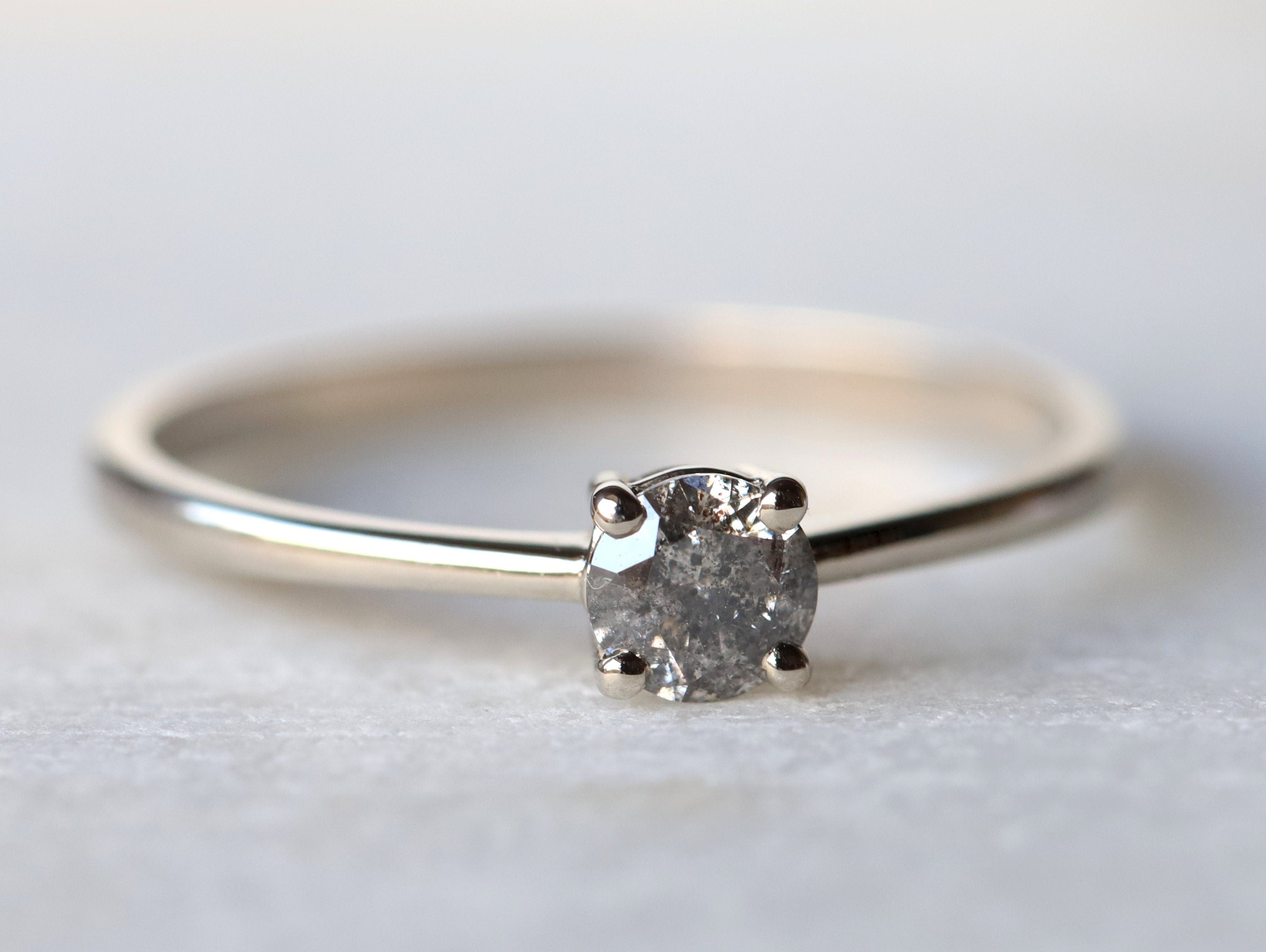 Gray Diamond Stacking Ring | Salt & Pepper Diamond Ring | Minimalist Gray Diamond Jewelry -