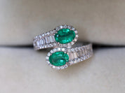 Emerald and Diamond Engagement Ring | Adjustable Serpent Snake Design Ring | Baguette Diamond Ring -