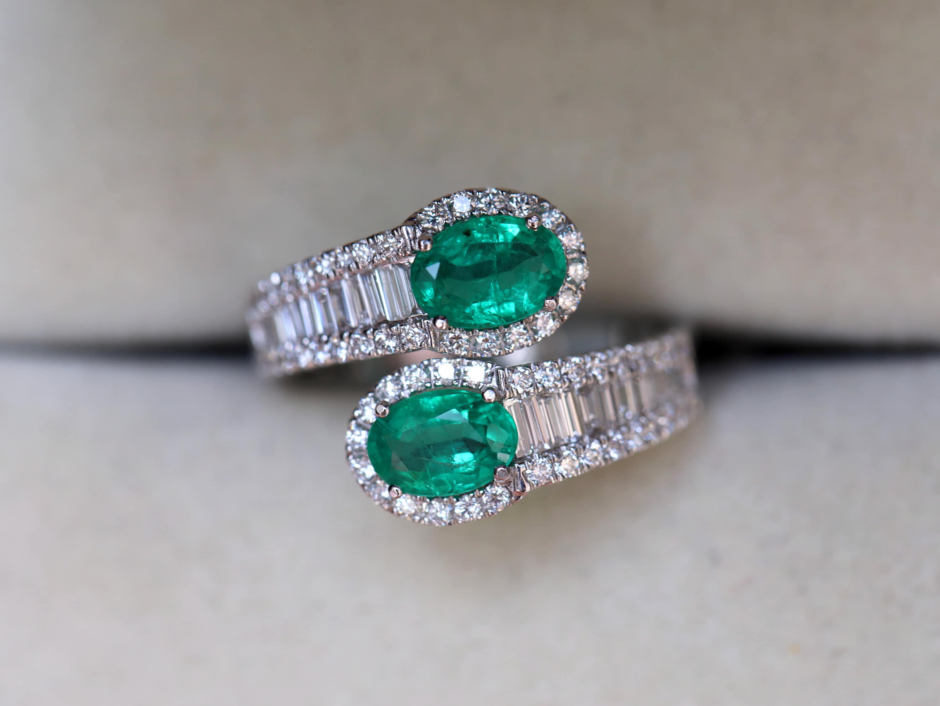 Emerald and Diamond Engagement Ring | Adjustable Serpent Snake Design Ring | Baguette Diamond Ring -