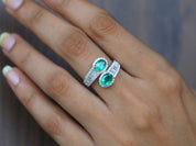 Emerald and Diamond Engagement Ring | Adjustable Serpent Snake Design Ring | Baguette Diamond Ring -