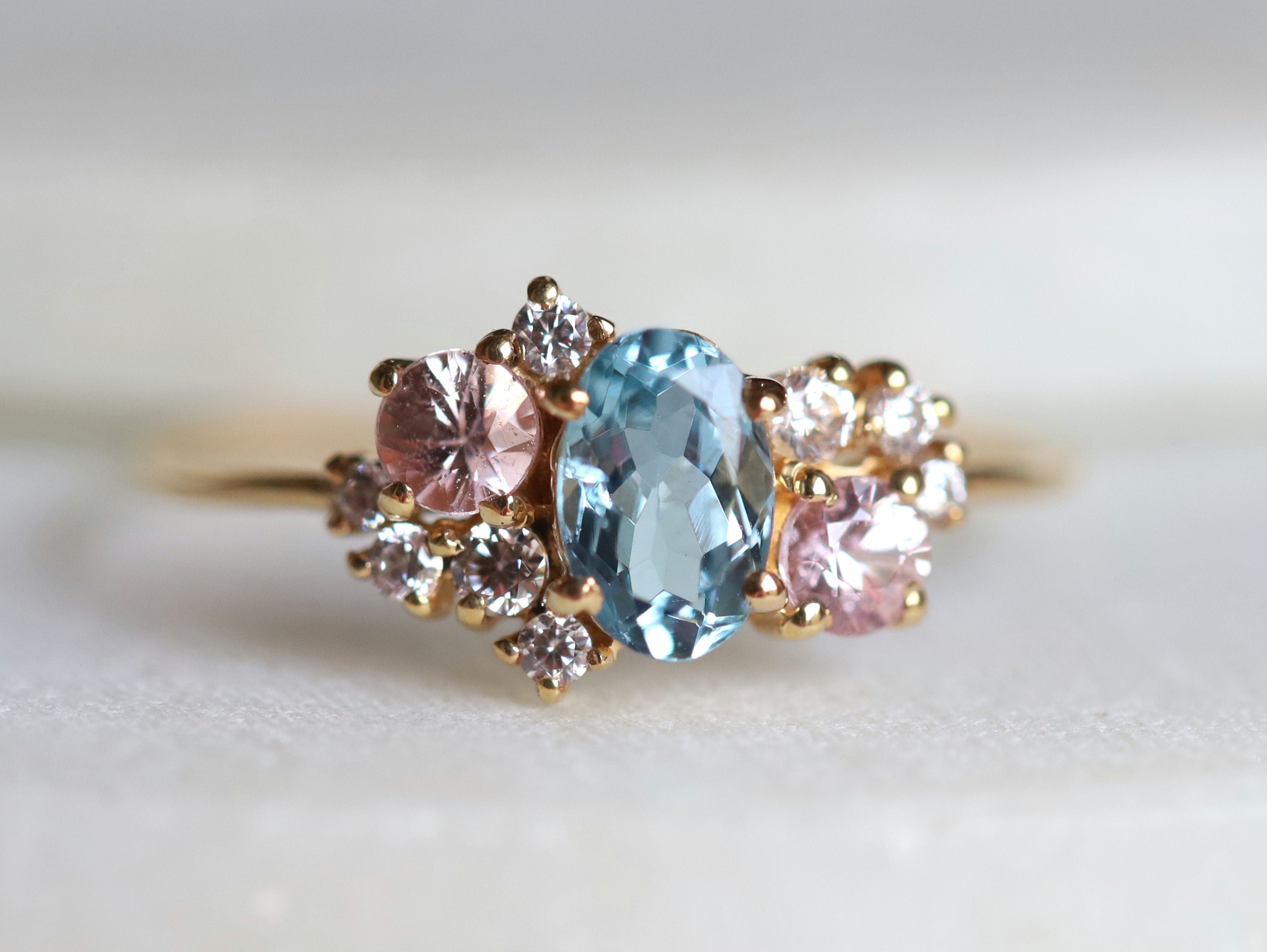 Aquamarine Engagement Ring | Cluster & Diamond Ring -
