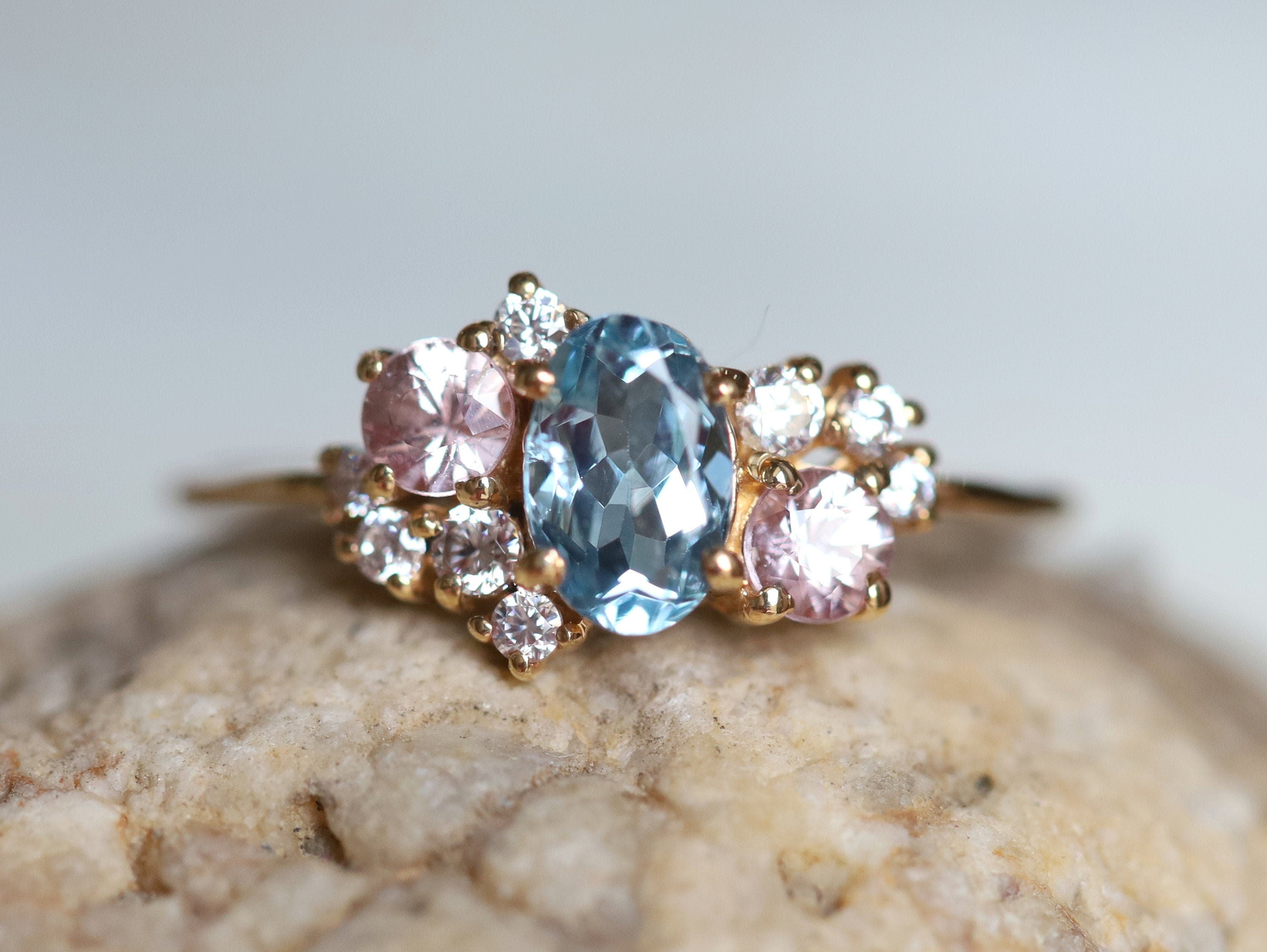 Aquamarine Engagement Ring | Cluster & Diamond Ring -