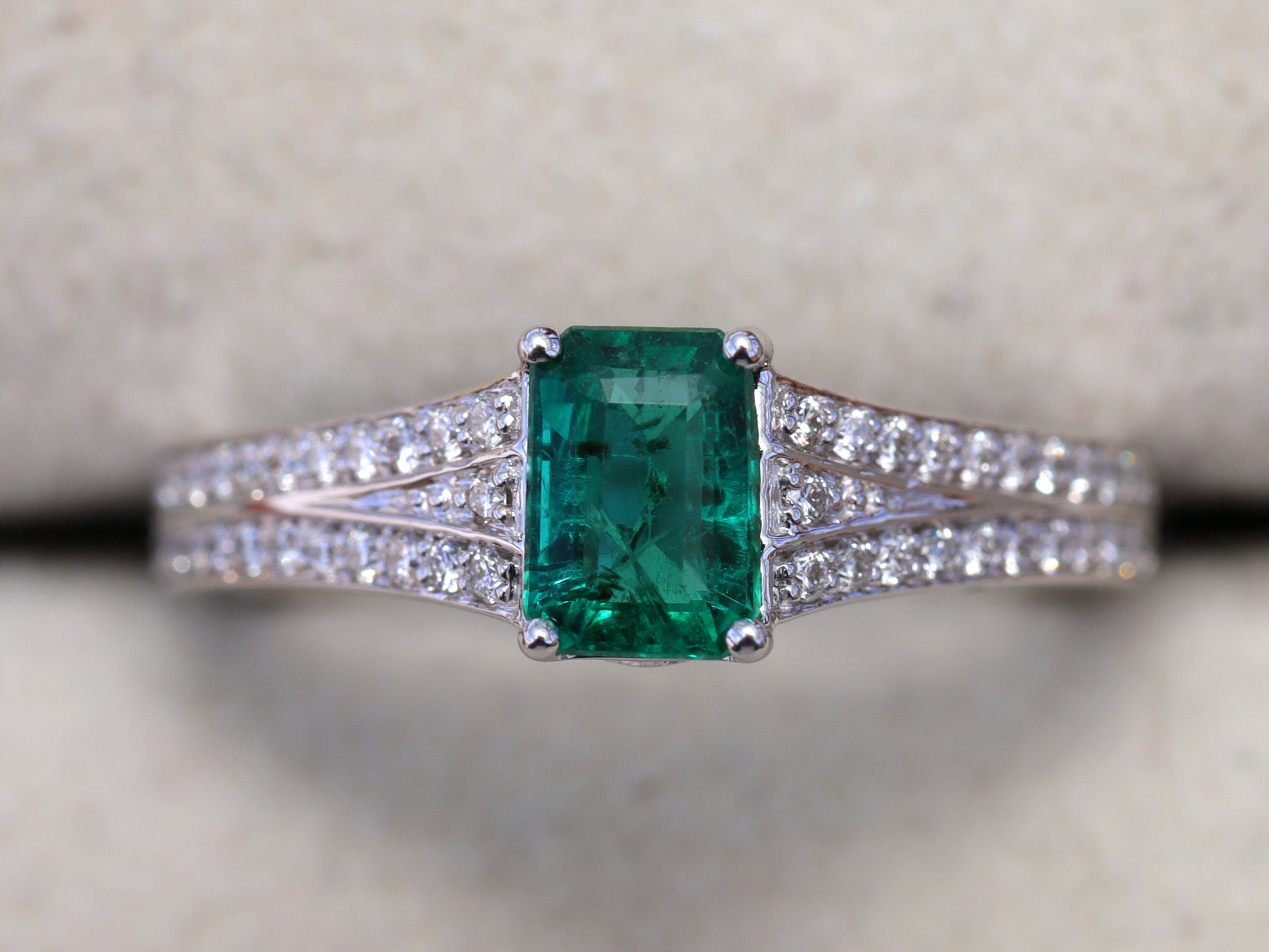 Green Emerald Engagement Ring | Vintage Emerald Cut Ring | Natural Green Emerald Ring -