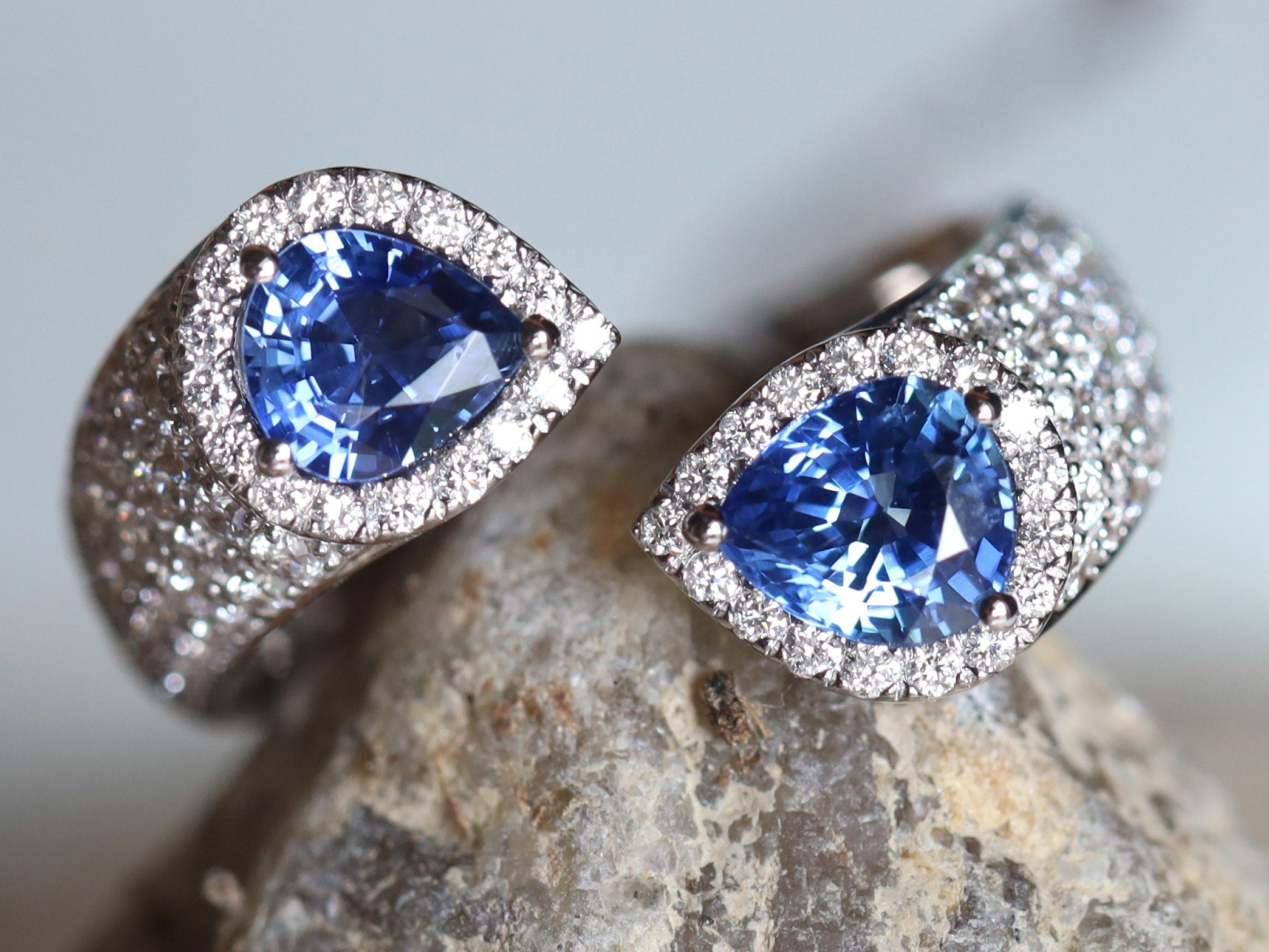 Blue Sapphire & Diamond Pave Snake Ring | Adjustable Sapphire Engagement Ring -
