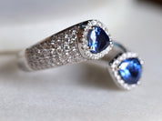 Blue Sapphire & Diamond Pave Snake Ring | Adjustable Sapphire Engagement Ring -