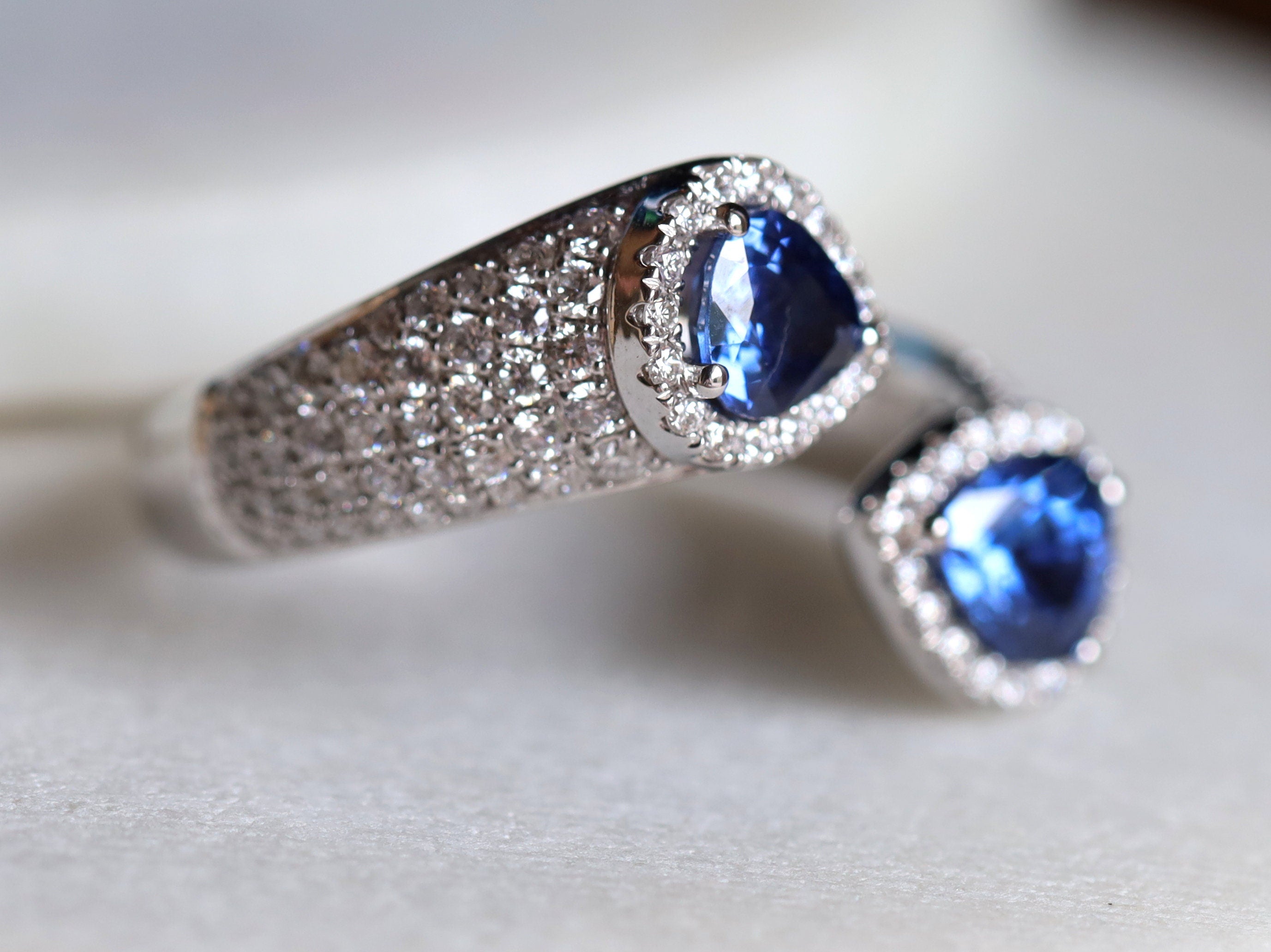 Blue Sapphire & Diamond Pave Snake Ring | Adjustable Sapphire Engagement Ring -