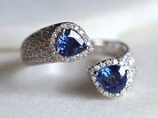 Blue Sapphire & Diamond Pave Snake Ring | Adjustable Sapphire Engagement Ring -