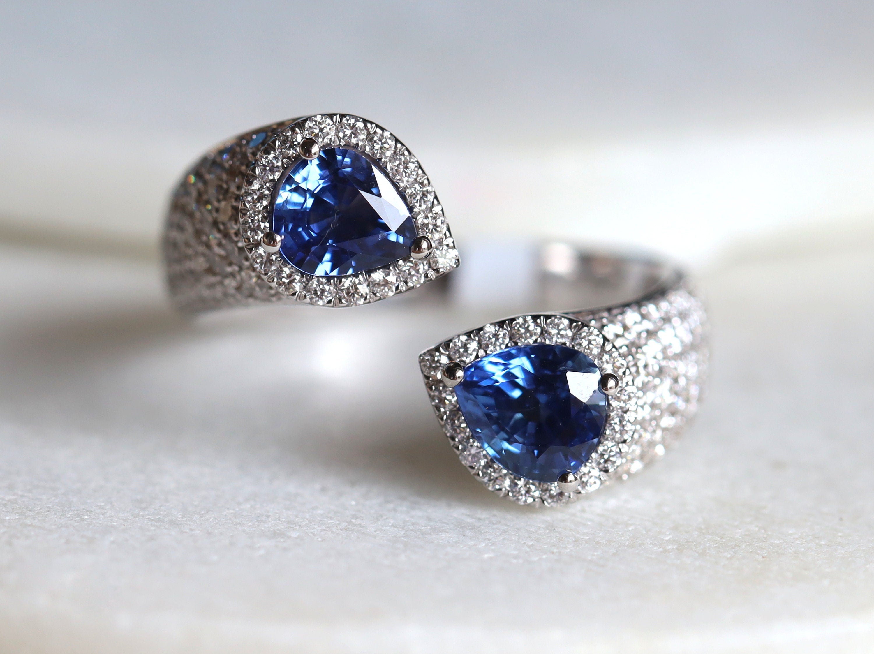 Blue Sapphire & Diamond Pave Snake Ring | Adjustable Sapphire Engagement Ring -