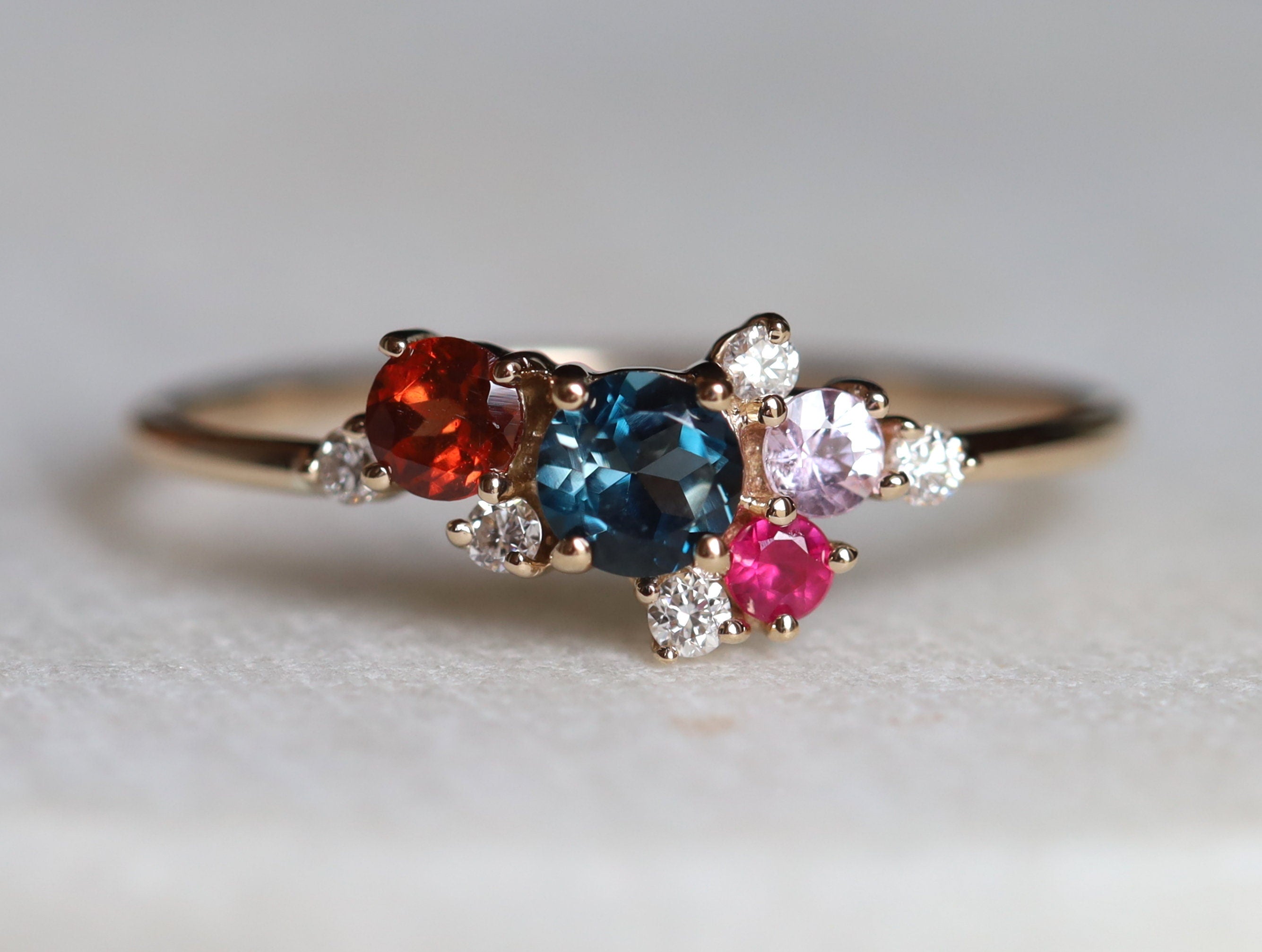 London Blue Topaz Cluster Engagement Ring | Blue Topaz and Diamond Sapphire Ring -