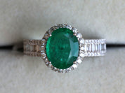 Emerald Engagement Ring | 2ct Emerald | Art Deco Halo | Vintage Diamond Baguette -