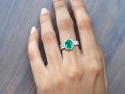 Emerald Engagement Ring | 2ct Emerald | Art Deco Halo | Vintage Diamond Baguette -
