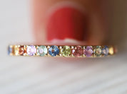 Half Eternity Rainbow Sapphire Wedding Band | Blue & Pink Sapphire Wedding Ring | Unique 2mm Band -