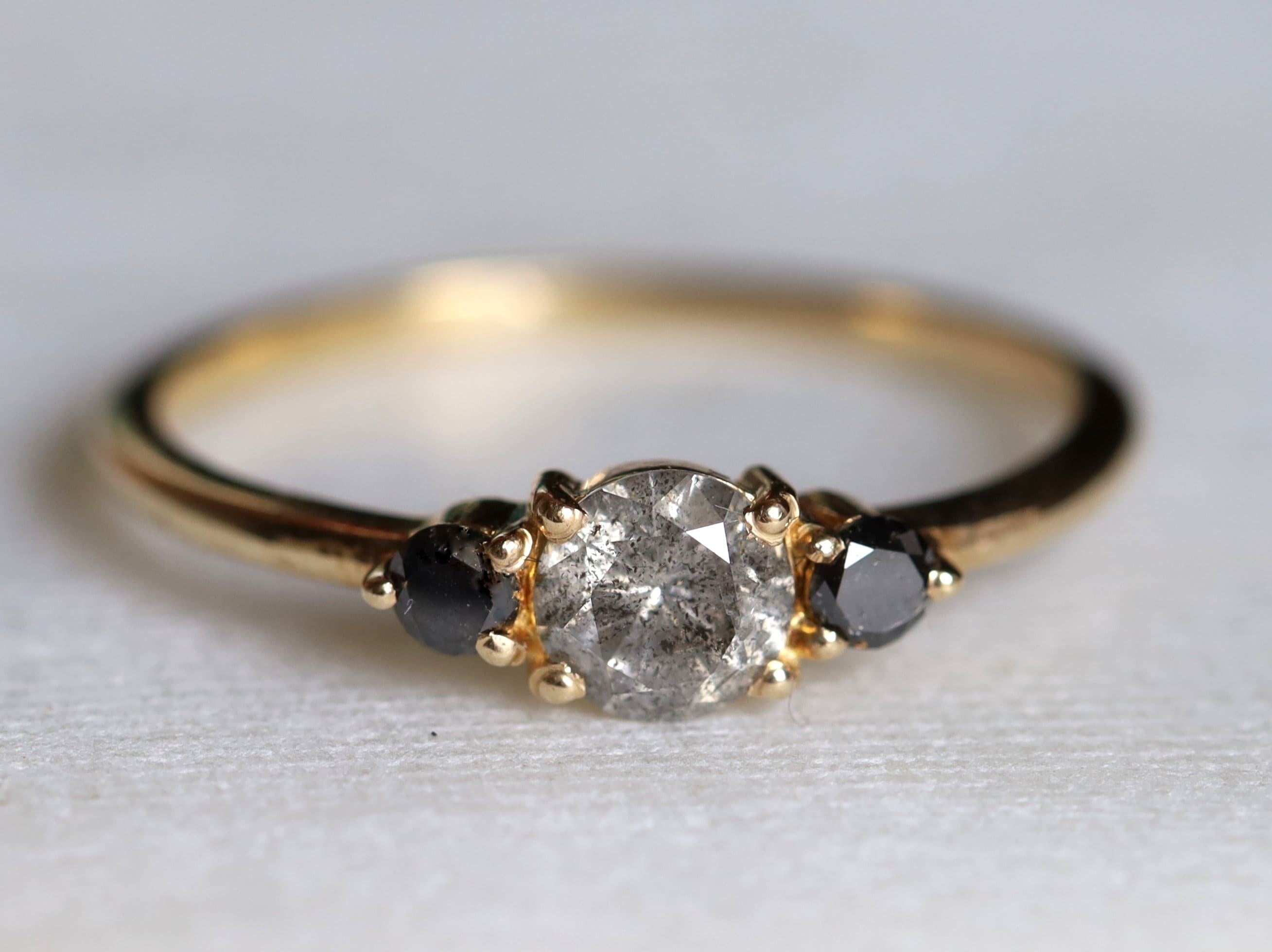 Grey Diamond Engagement Ring | Salt and Pepper Diamond Ring | Three Stone Engagement Ring -