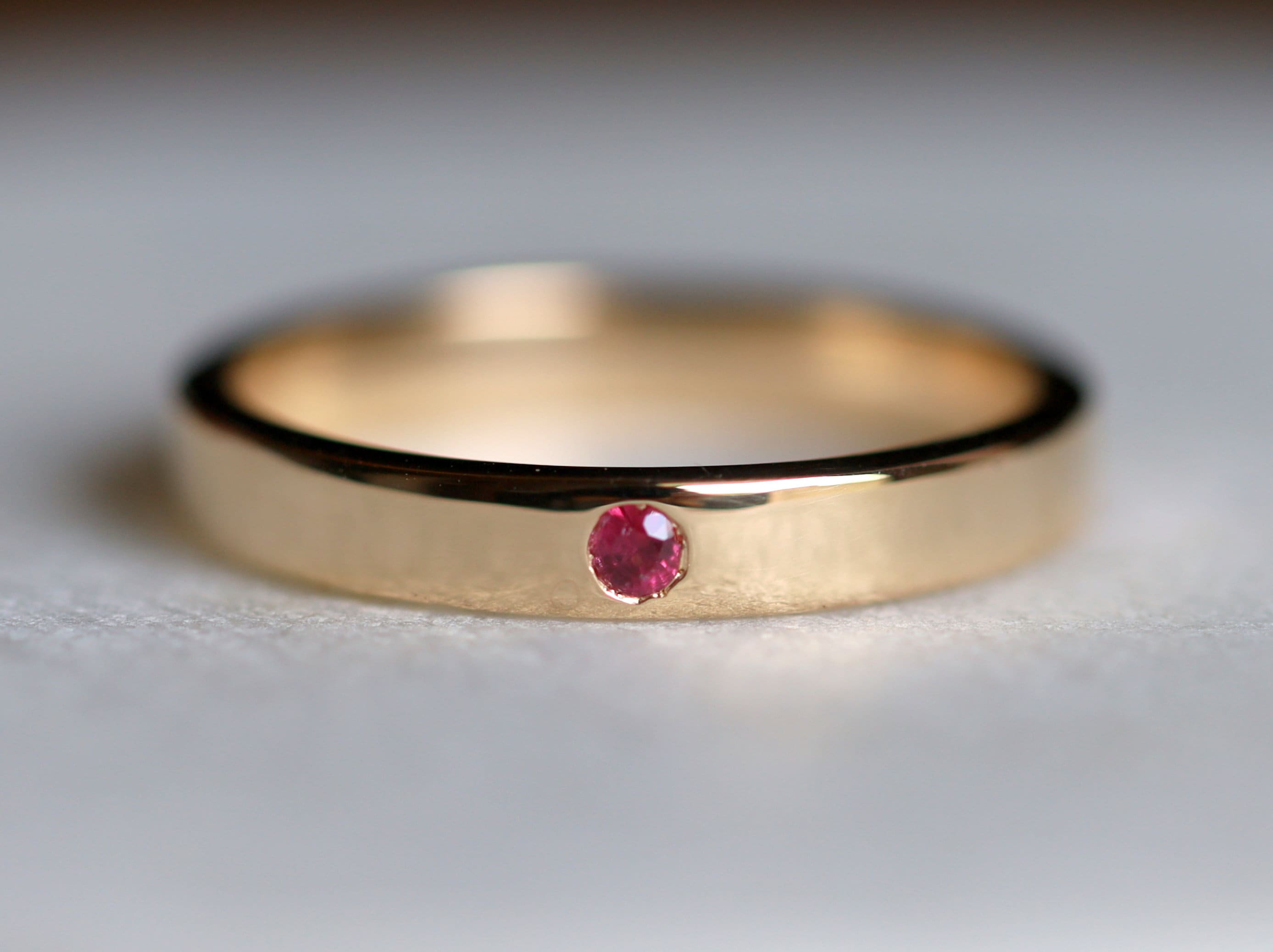 Natural Ruby Wedding Band | Ruby Stackable Ring | 3mm Gold Band | Anniversary Ring -
