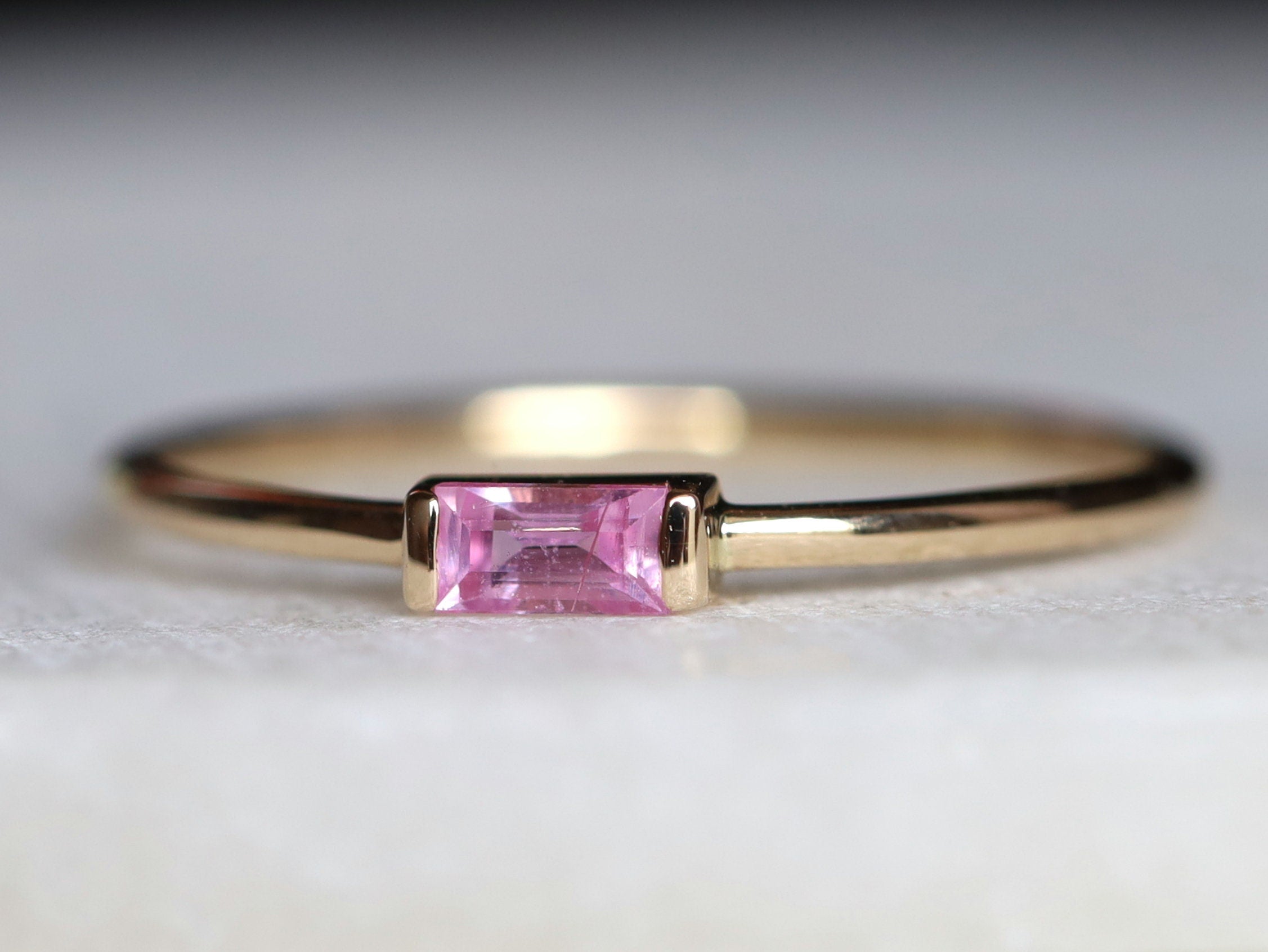 Baguette Pink Sapphire Ring | Stacking Sapphire Ring | Dainty Pink Sapphire Ring -