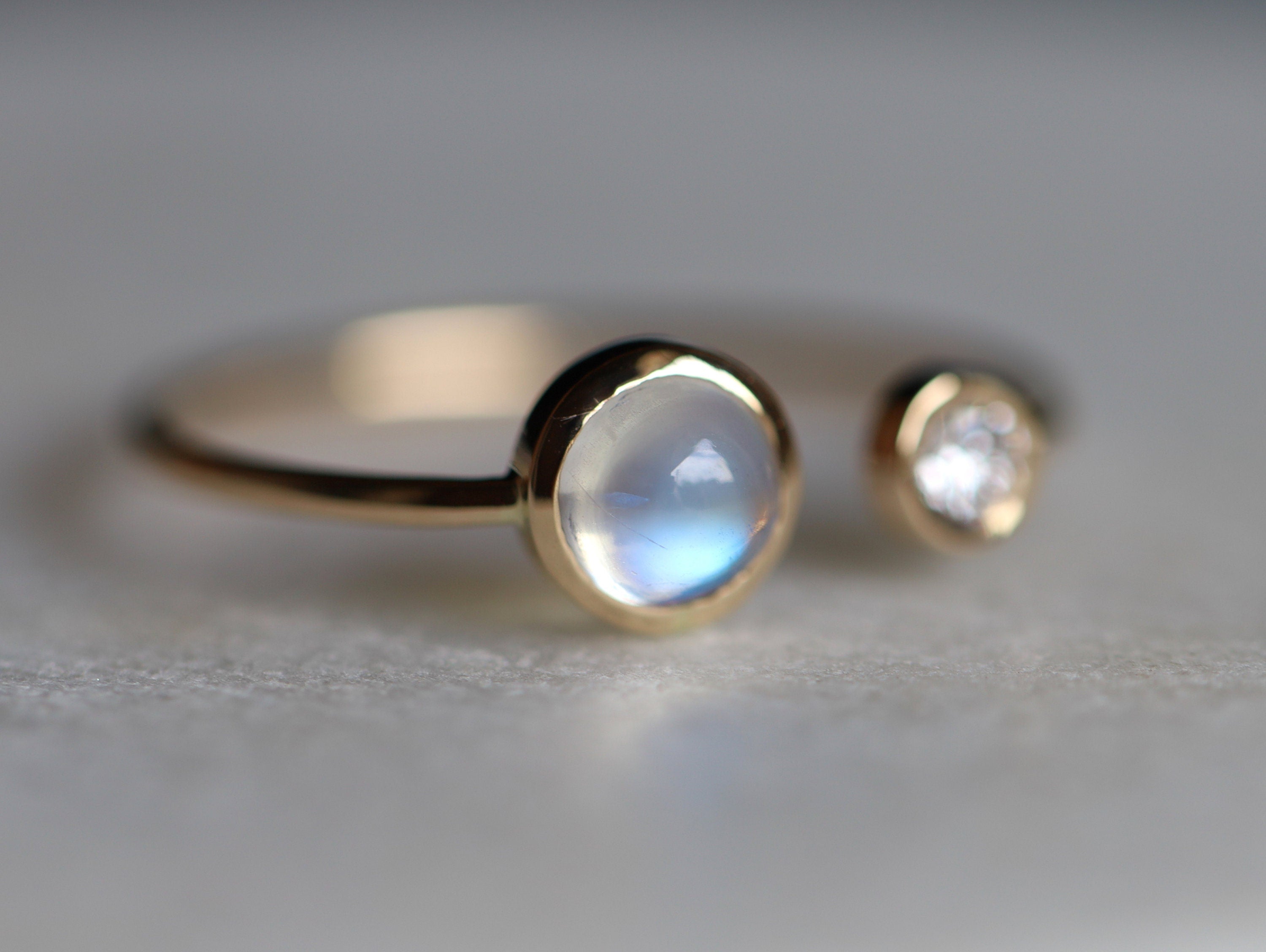 Moonstone & Diamond Adjustable Ring | Rainbow Moonstone Engagement Ring | June Birthstone -