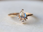 Rainbow Moonstone & Diamond Engagement Ring | Pear Cut Moonstone Ring | Anniversary Gift -