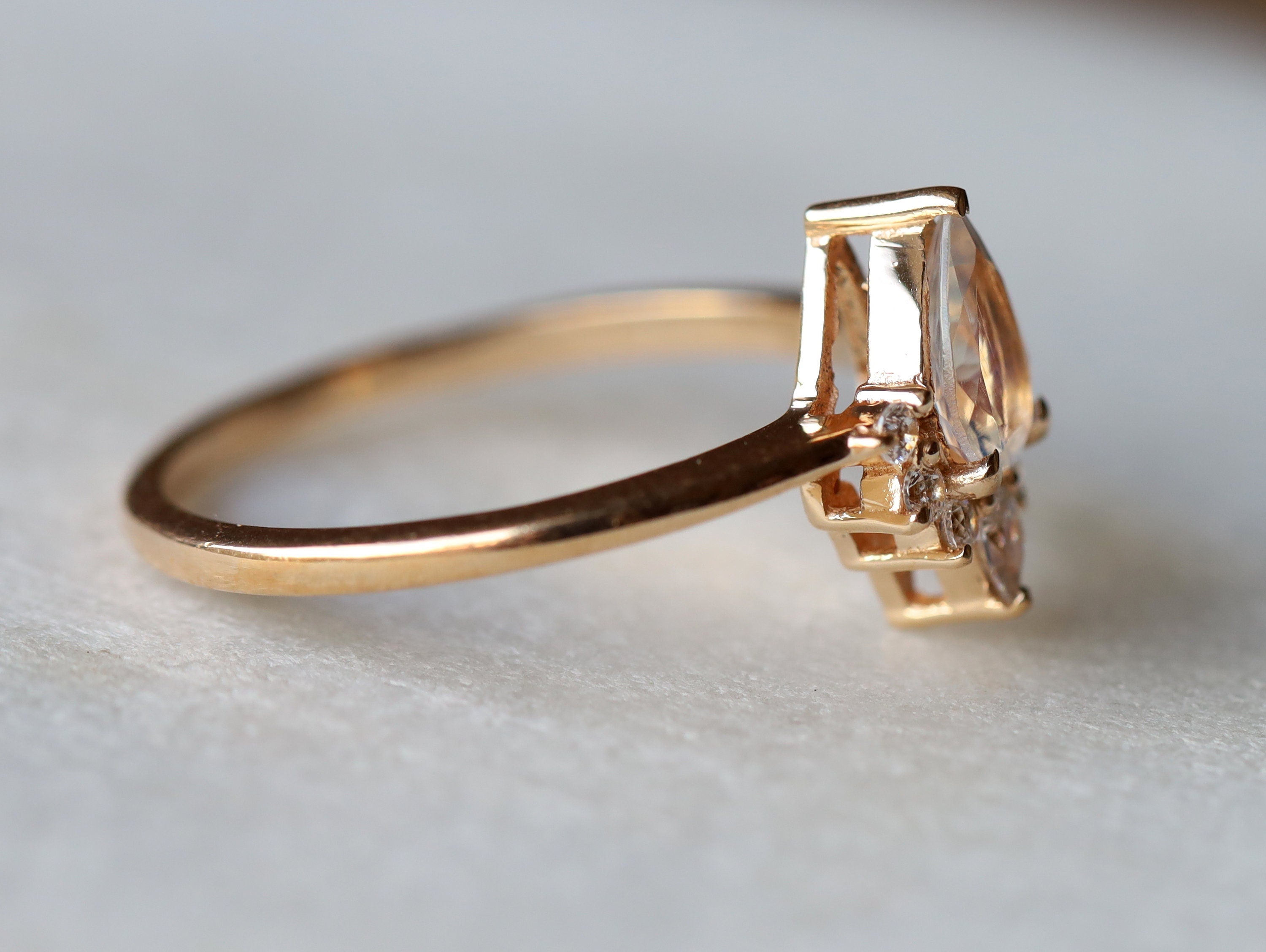 Rainbow Moonstone & Diamond Engagement Ring | Pear Cut Moonstone Ring | Anniversary Gift -
