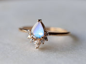 Rainbow Moonstone & Diamond Engagement Ring | Pear Cut Moonstone Ring | Anniversary Gift -