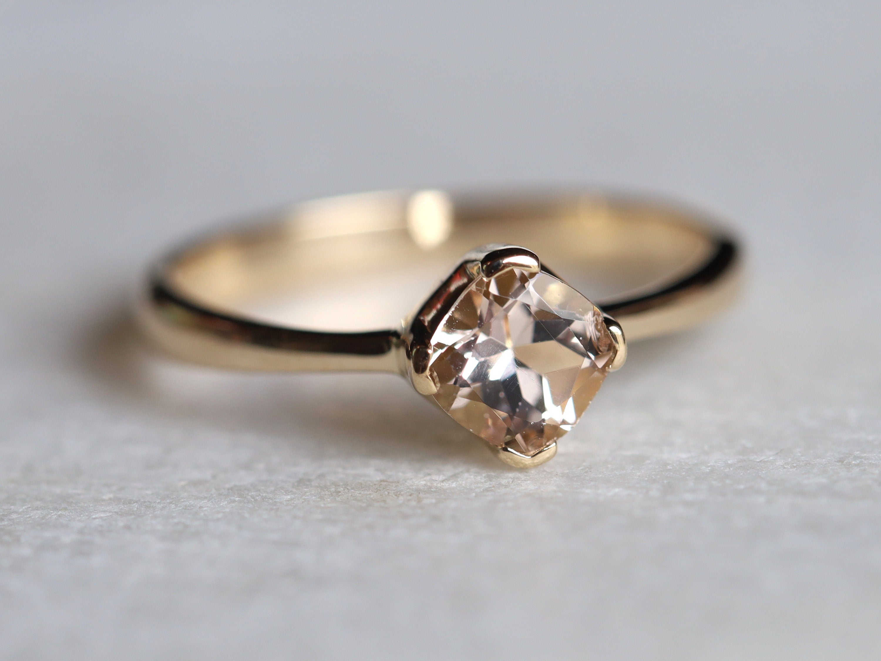 Morganite Cushion Ring | 9k & 14k Gold Morganite Engagement Ring | Stacking Ring -