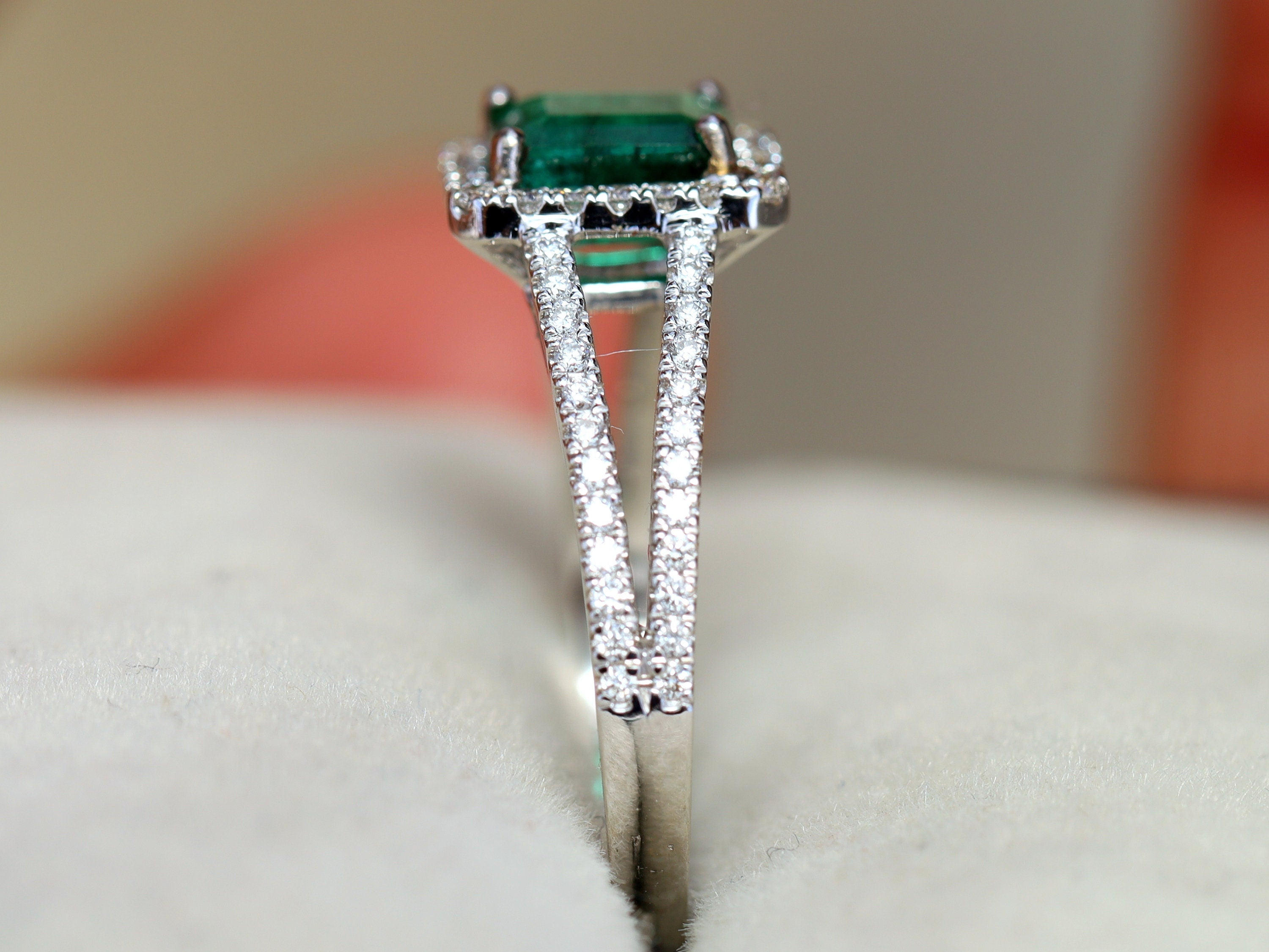 Emerald Engagement Ring | Green Emerald Halo Ring | 1 Carat Emerald Cut Engagement Ring -