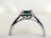 Emerald Engagement Ring | Green Emerald Halo Ring | 1 Carat Emerald Cut Engagement Ring -