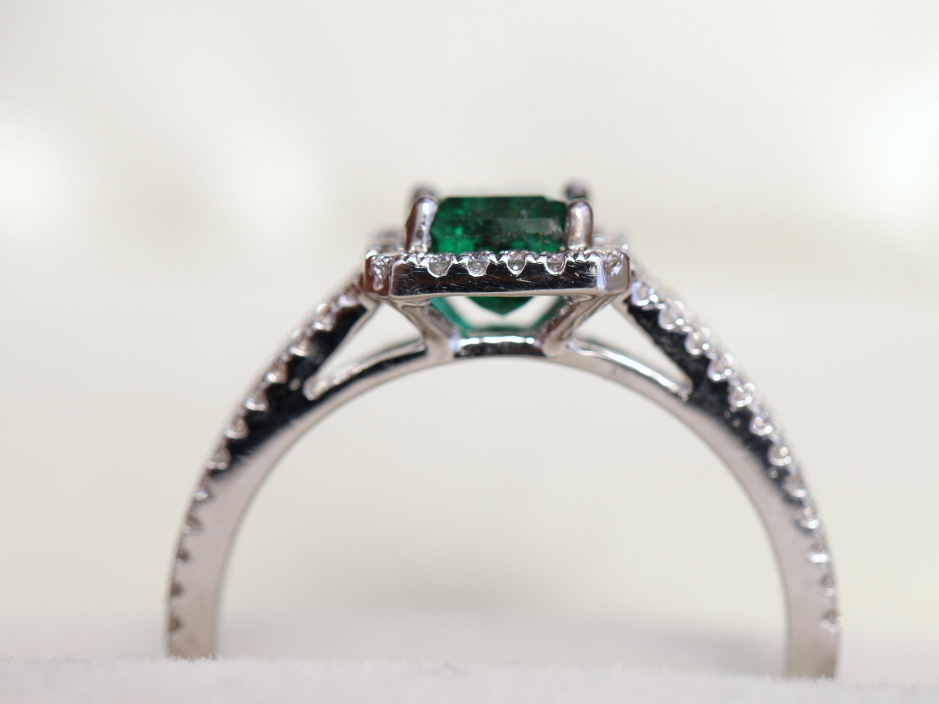 Emerald Engagement Ring | Green Emerald Halo Ring | 1 Carat Emerald Cut Engagement Ring -