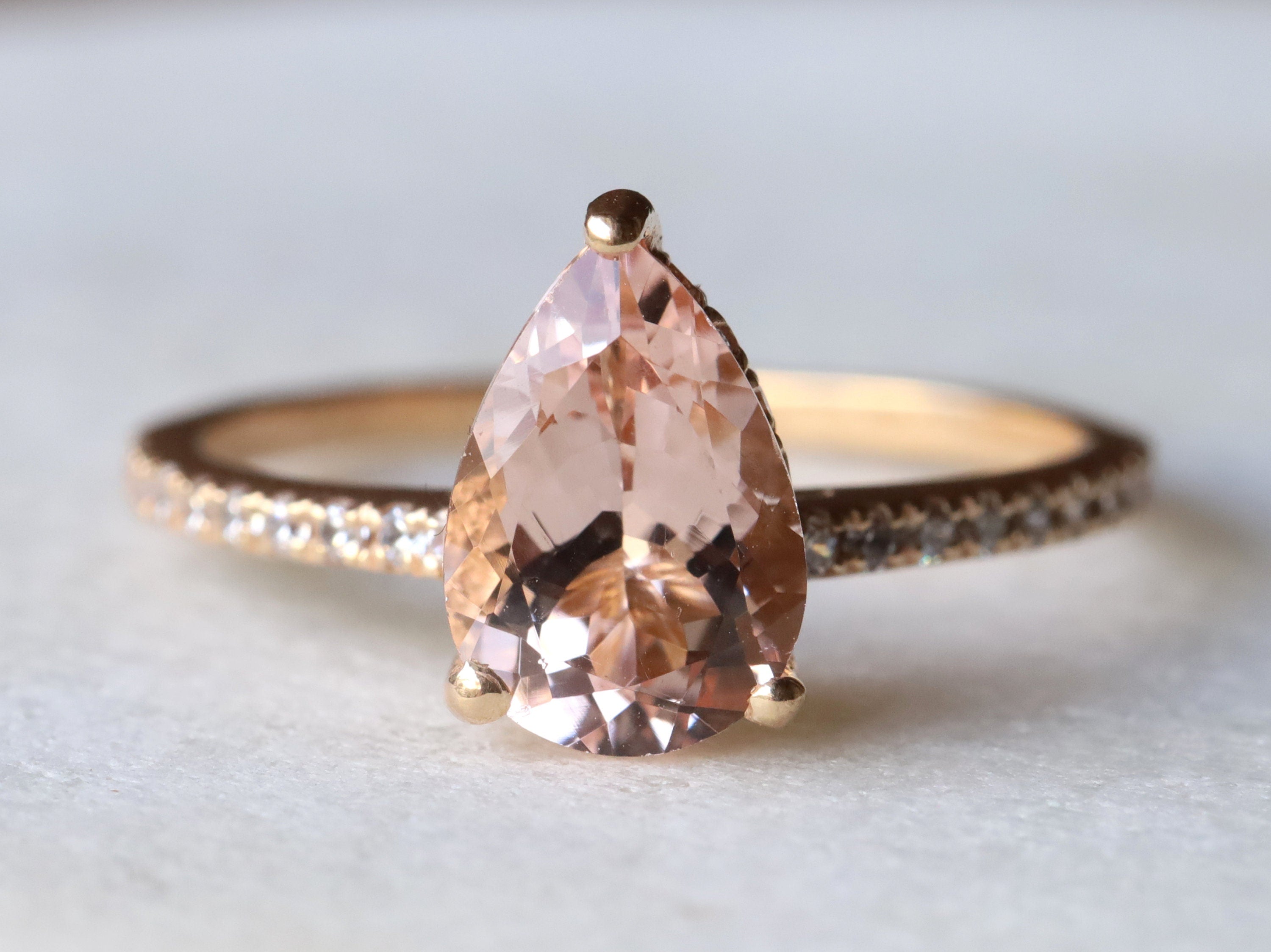 2 Carat Morganite Engagement Ring | Diamond Pear Cut Morganite Ring | March Birthstone -