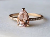 2 Carat Morganite Engagement Ring | Diamond Pear Cut Morganite Ring | March Birthstone -