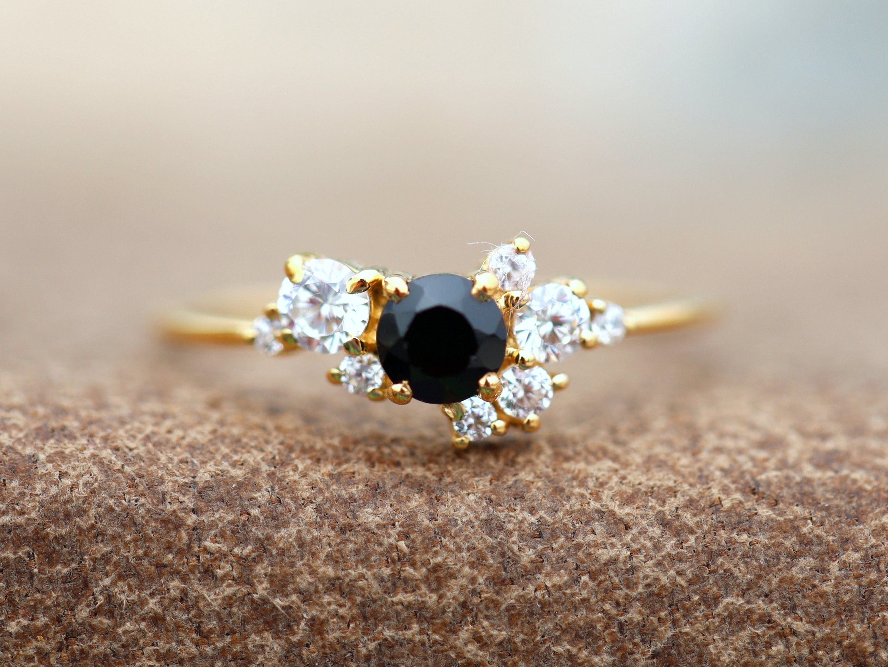 Diamond Cluster Ring | Black Diamond Cluster Engagement Ring | Anniversary Ring -