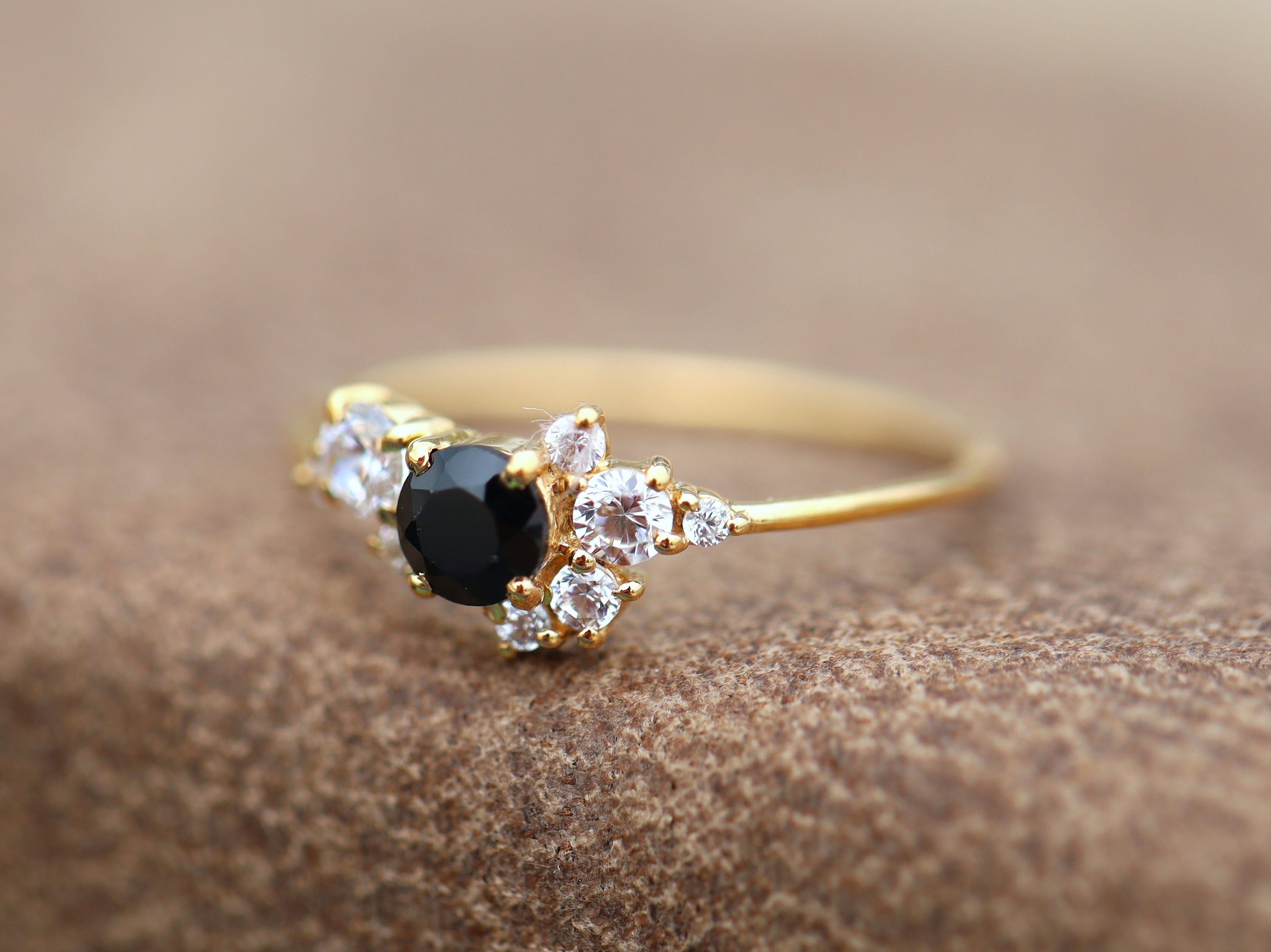 Diamond Cluster Ring | Black Diamond Cluster Engagement Ring | Anniversary Ring -