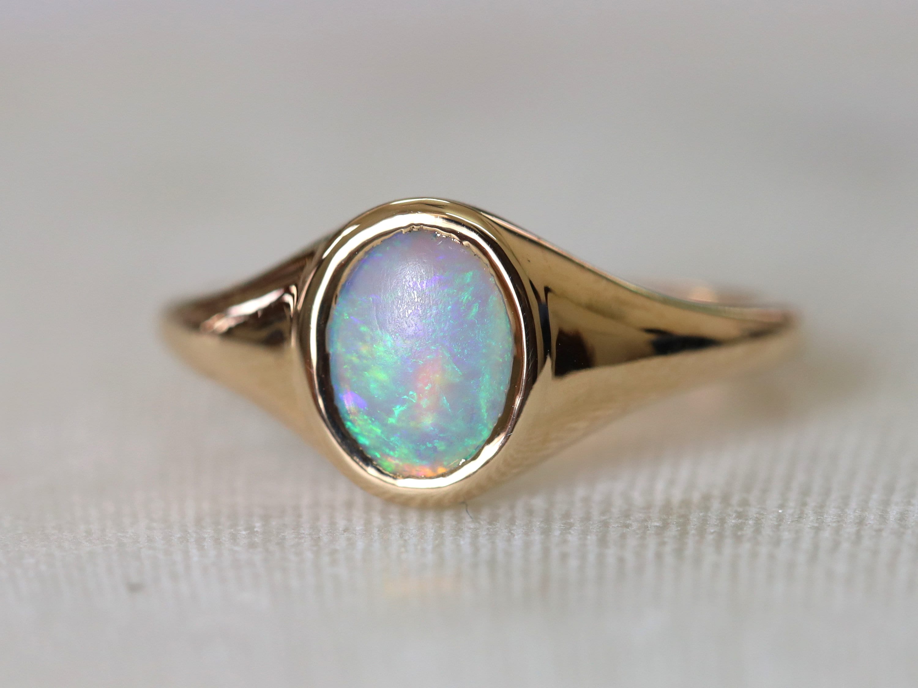 Australian Opal Signet Ring | Fire Opal Gold Signet Ring | Father’s Day Gift -