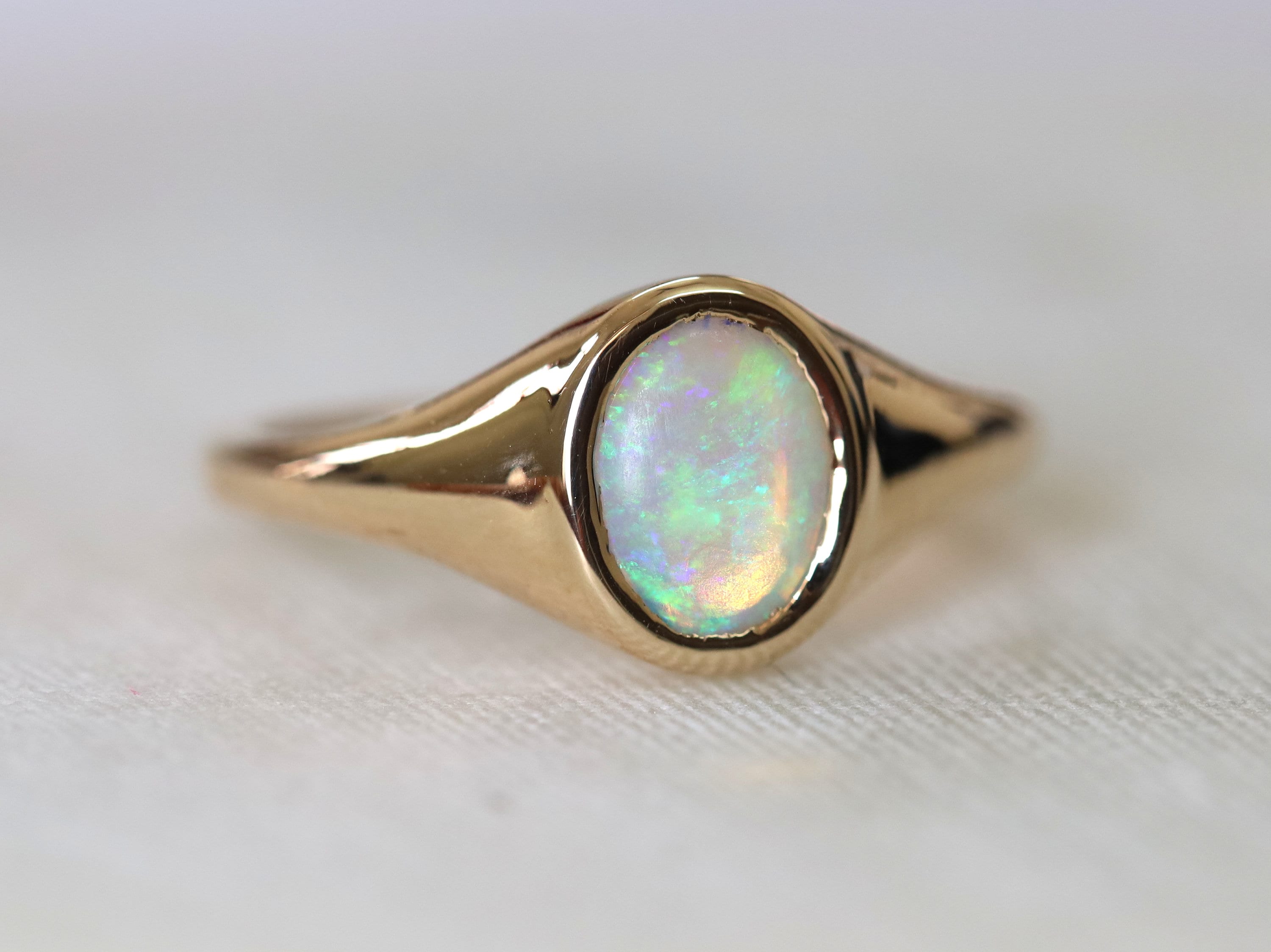 Australian Opal Signet Ring | Fire Opal Gold Signet Ring | Father’s Day Gift -