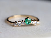 Curved Wedding Band | Emerald Diamond Wedding Ring | Stackable Wedding Ring for Women -