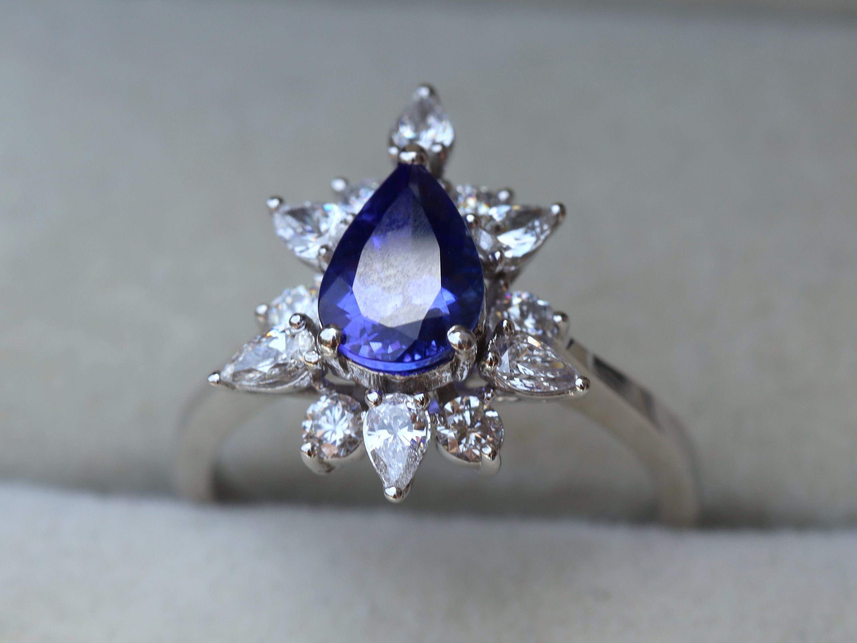 Natural Tanzanite Pear Cut Engagement Ring | Art Deco Wedding Ring | Anniversary Gift -