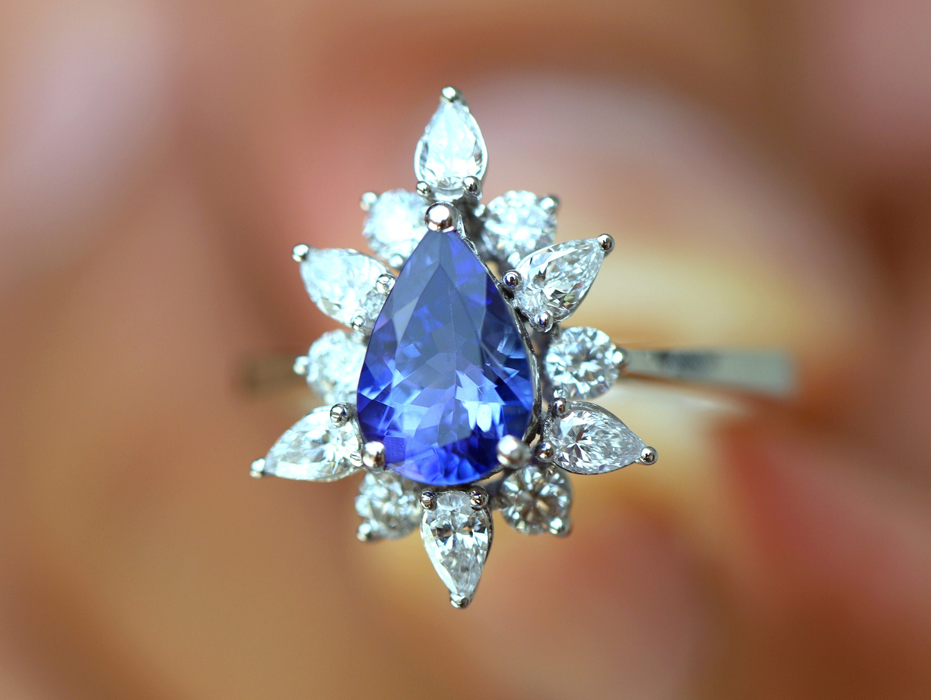 Natural Tanzanite Pear Cut Engagement Ring | Art Deco Wedding Ring | Anniversary Gift -